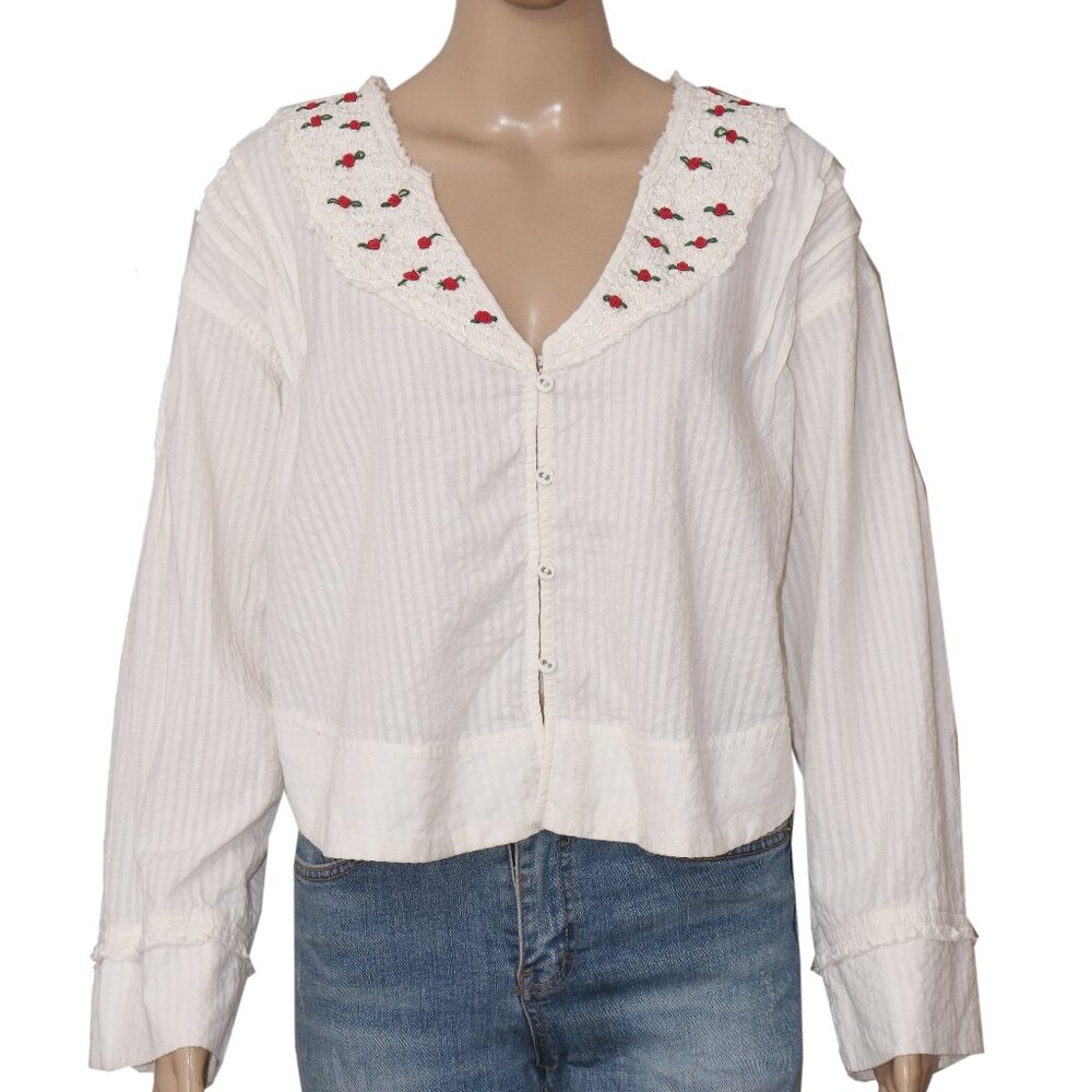 Free People Sweet As Roses Lounge Floral Embroidered Top S & XS - Picture 3 of 6